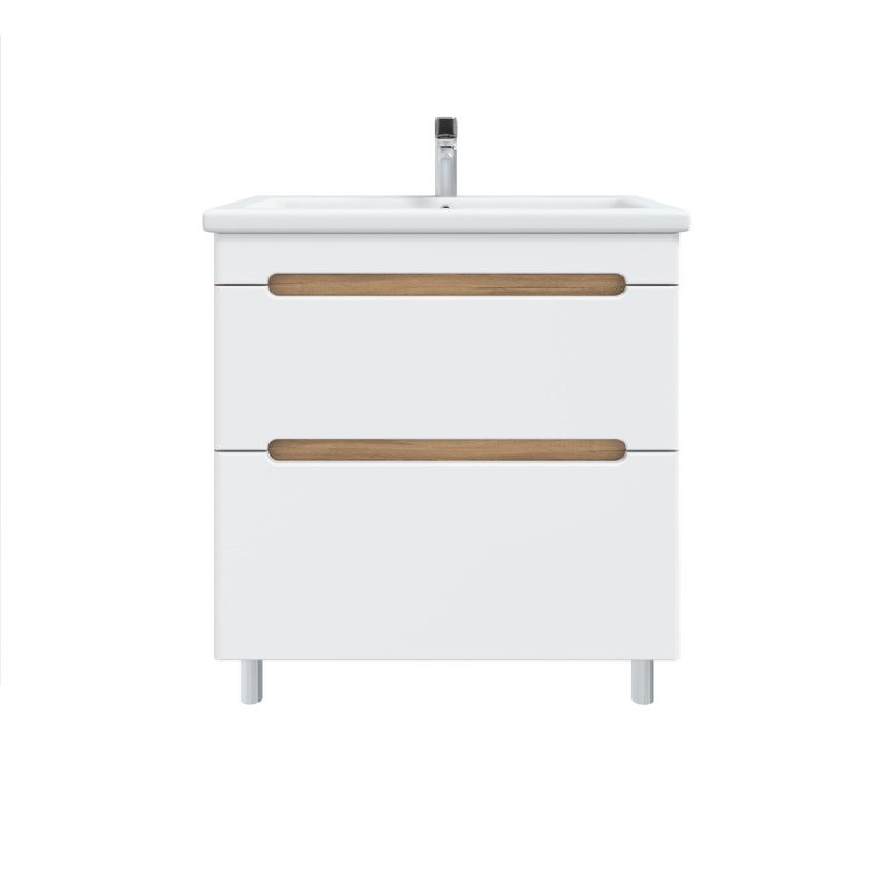 Тумба с раковиной SanStar Diva 80 напольная, матовая белая, дуб вотан, раковина Como 80