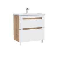 Тумба с раковиной SanStar Diva 80 напольная, матовая белая, дуб вотан, раковина Como 80