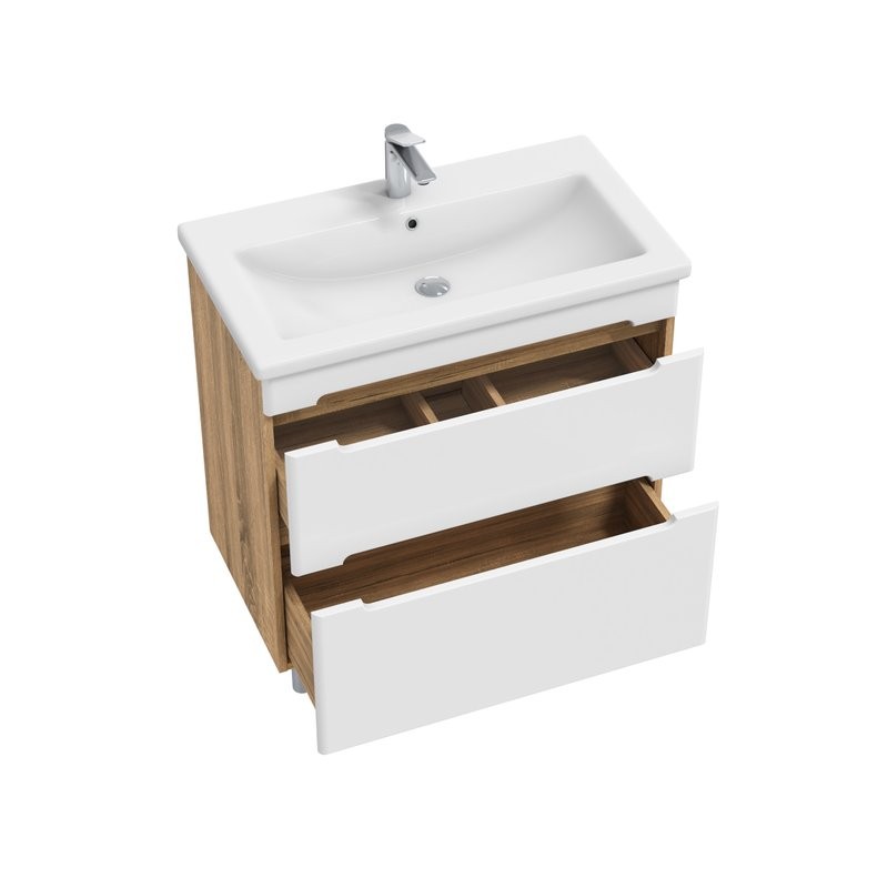 Тумба с раковиной SanStar Diva 80 напольная, матовая белая, дуб вотан, раковина Como 80