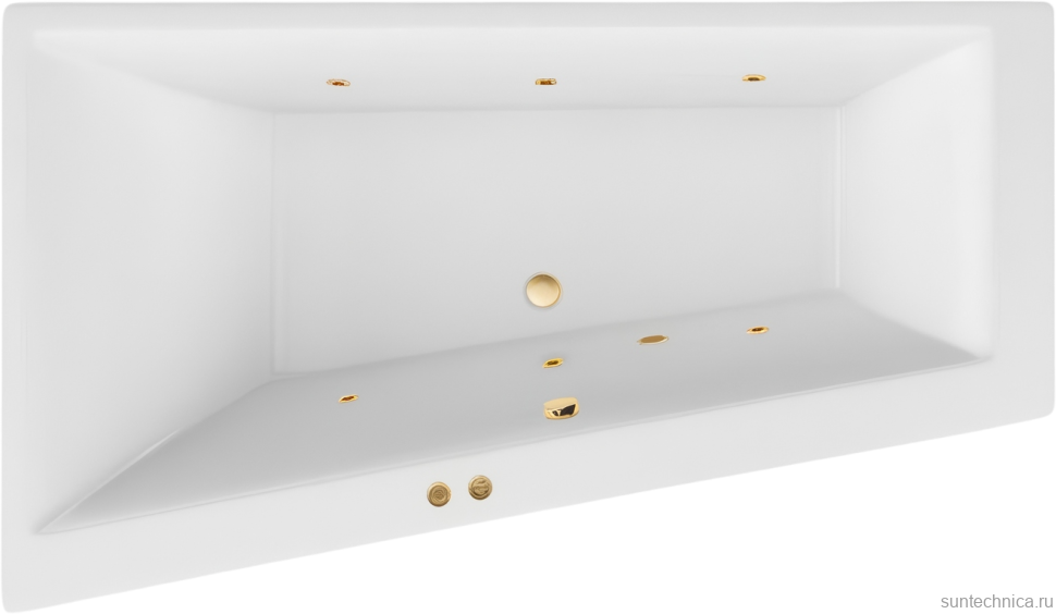 Акриловая ванна Excellent Sfera Slim Soft L 170x100 см, угловая, левая, встраиваемая, с гидромассажем, белая, асимметричная, с каркасом, со сливом-переливом, фурнитура золото