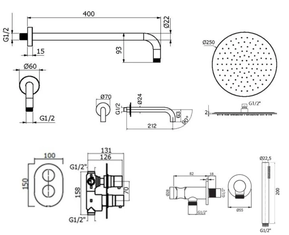 Душевой комплект Plumberia Selection Ixo KITXOT19BO60 С ВНУТРЕННЕЙ ЧАСТЬЮ, белый матовый