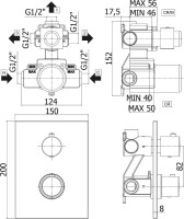 Термостатический смеситель встраиваемый Paffoni Light LIQ519NO/M С ВНУТРЕННЕЙ ЧАСТЬЮ, для ванны с душем