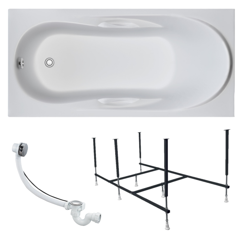 Акриловая ванна 1MarKa Medea Стандарт 2 150x70 см, встраиваемая, белая, с каркасом, со сливом-переливом