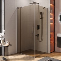 Душевой уголок Cezares Slider AH 1 100-80/90 BR GM профиль оружейная сталь, стекло бронза