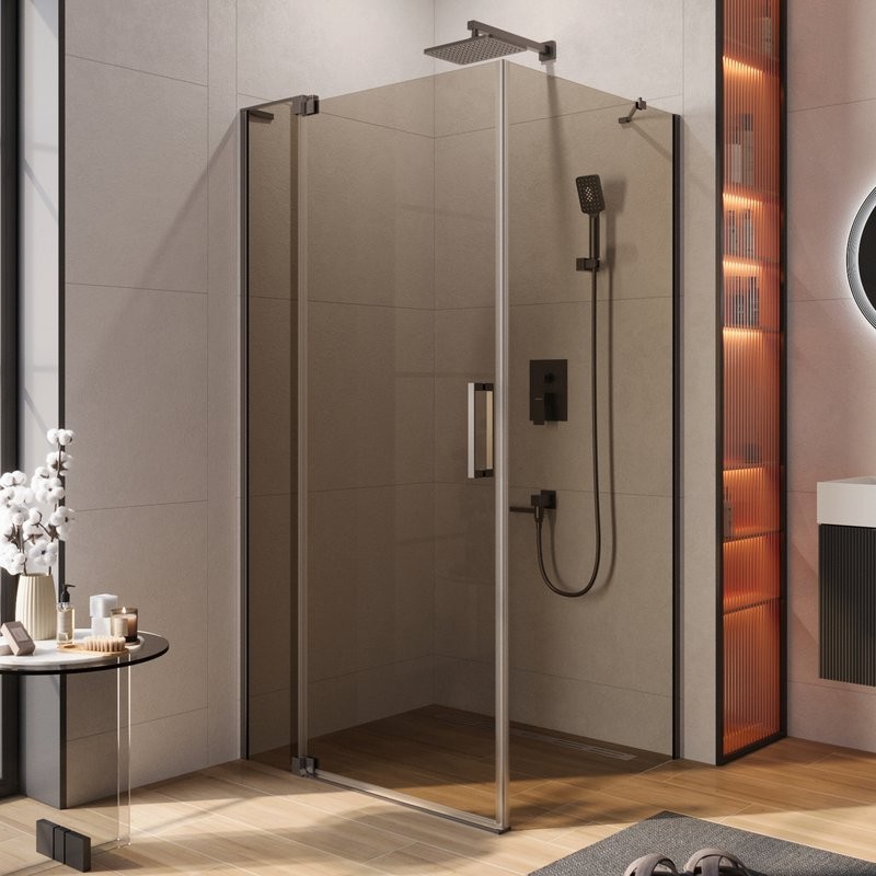 Душевой уголок Cezares Slider AH 1 100-80/90 BR GM профиль оружейная сталь, стекло бронза