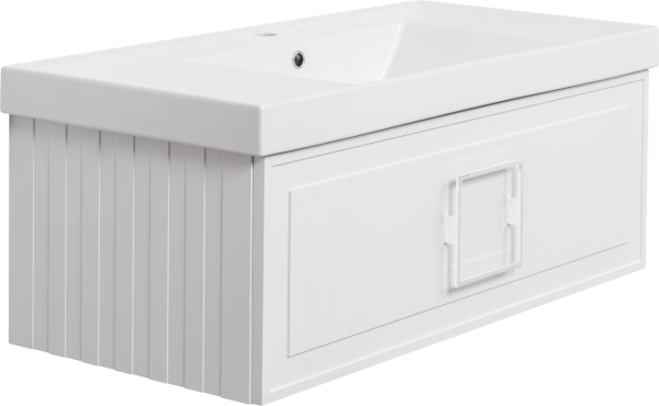 Тумба с раковиной La Fenice Cubo 100 подвесная, bianco, ручка белая, раковина Cubo 100