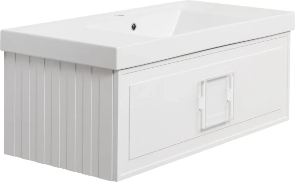 Тумба с раковиной La Fenice Cubo 100 подвесная, bianco, ручка белая, раковина Cubo 100