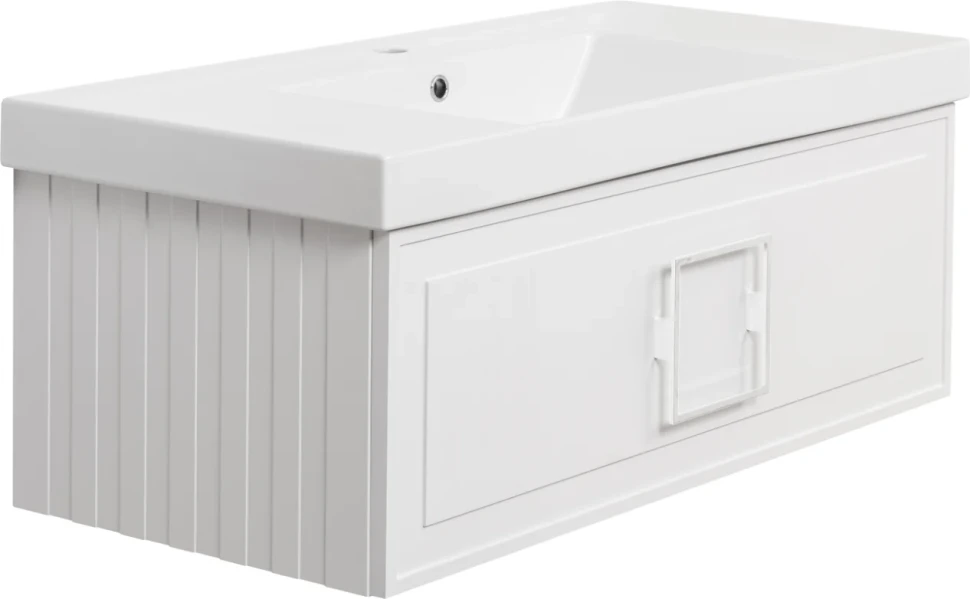 Тумба с раковиной La Fenice Cubo 100 подвесная, bianco, ручка белая, раковина Cubo 100