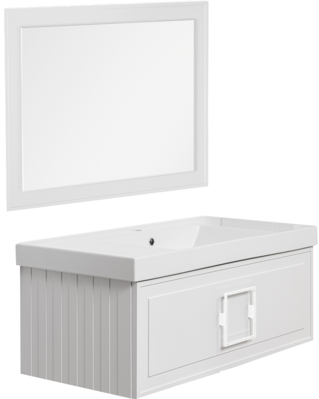 Тумба с раковиной La Fenice Cubo 100 подвесная, bianco, ручка белая, раковина Cubo 100