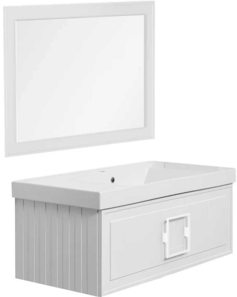 Тумба с раковиной La Fenice Cubo 100 подвесная, bianco, ручка белая, раковина Cubo 100