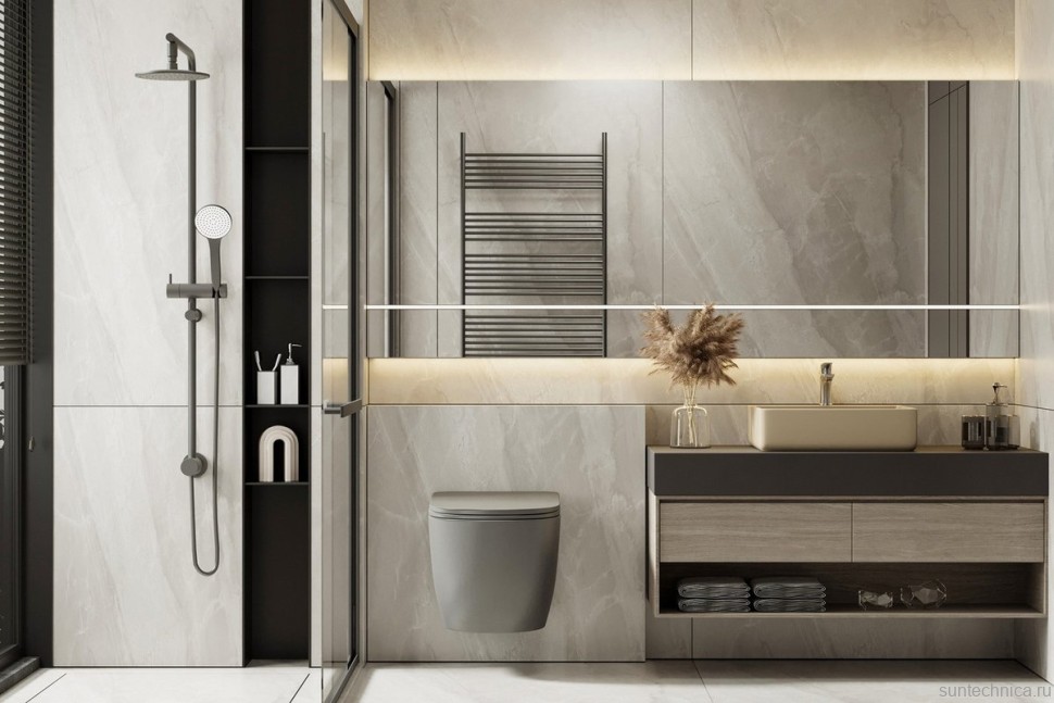 Унитаз подвесной Abber Bequem AC1101TMG безободковый, с микролифтом, матовый серый