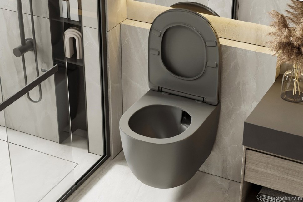 Унитаз подвесной Abber Bequem AC1101TMG безободковый, с микролифтом, матовый серый