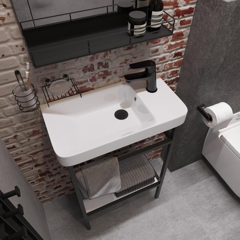 Консоль с раковиной STWORKI Эстфолл 55, черный муар 11054-KL