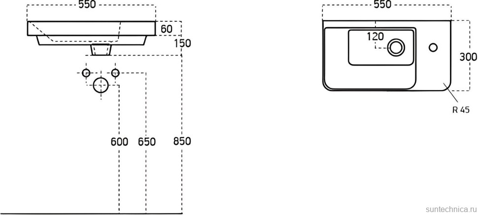Консоль с раковиной STWORKI Эстфолл 55, черный муар 11054-KL