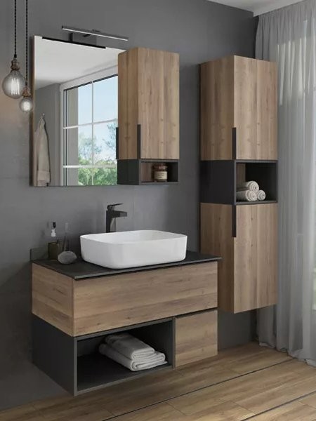 Мебель для ванной комнаты Comforty Штутгарт 90 подвесная, темно-коричневый дуб