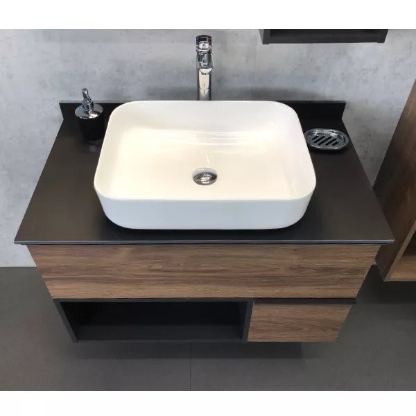 Мебель для ванной комнаты Comforty Штутгарт 90 подвесная, темно-коричневый дуб