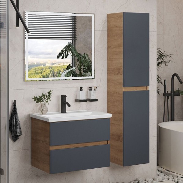 Мебель для ванной комнаты SanStar Инфинити 70 подвесная, дуб сонома светлый, графит софт, раковина Фостер