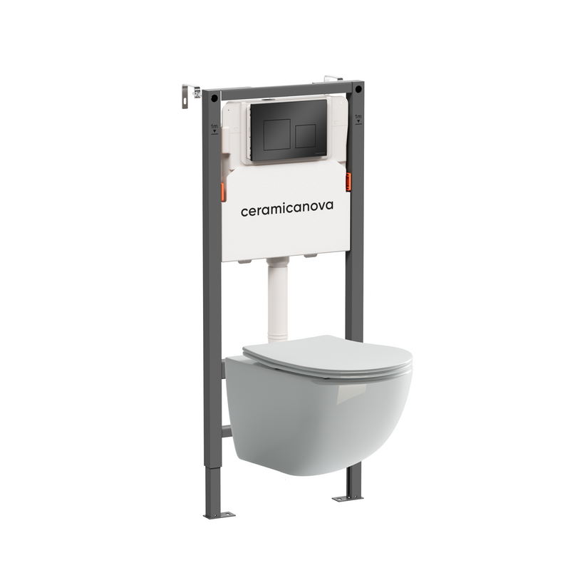 Комплект Ceramicanova Унитаз подвесной Forma CN3009 безободковый, с микролифтом + Инсталляция Balance CN121002MB с кнопкой Square матовой черной