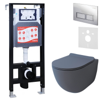 Комплект Унитаз подвесной Esbano Garcia ESUPGARCGM матовый серый + Инсталляция Fram + Кнопка ESINPRK12SC