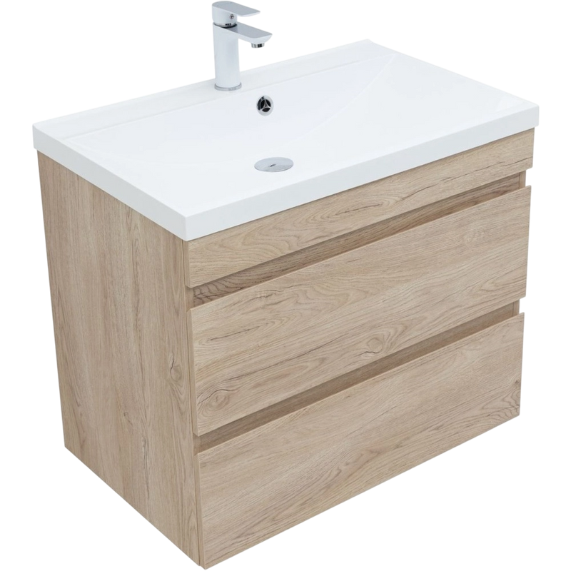 Тумба с раковиной Aquanet Нота new 75 подвесная, дуб светлый