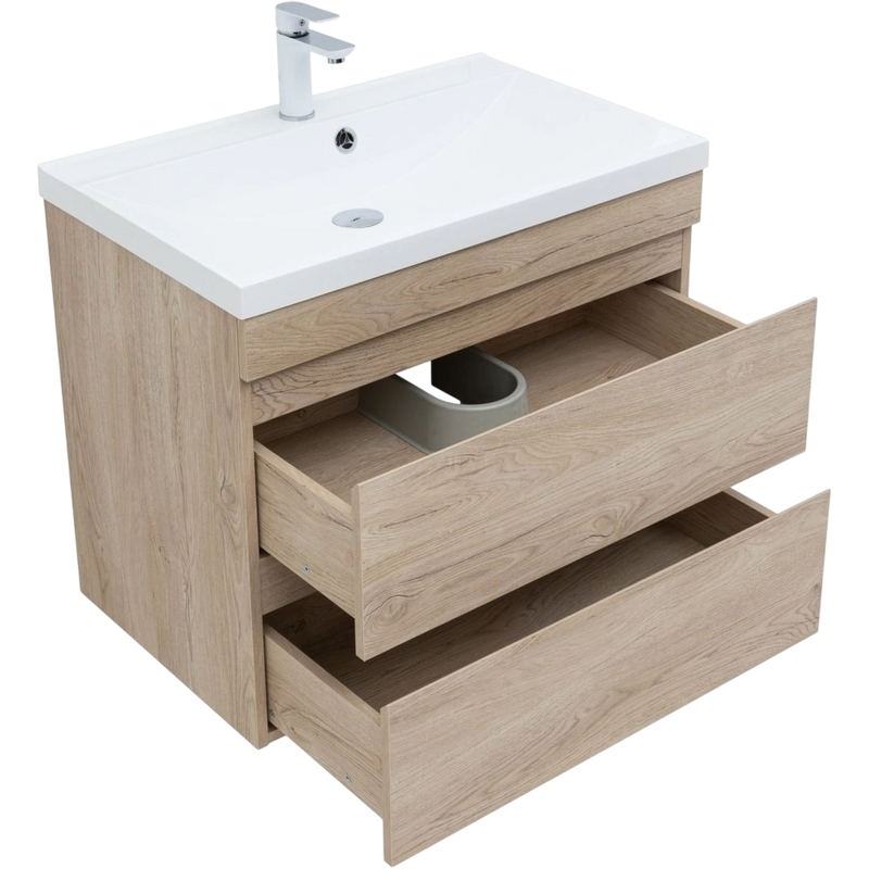 Тумба с раковиной Aquanet Нота new 75 подвесная, дуб светлый