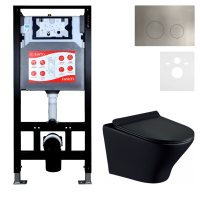 Комплект Унитаз подвесной Esbano Aster ESUPASTEBM матовый черный + Инсталляция Fram + Кнопка ESINMTK60ST