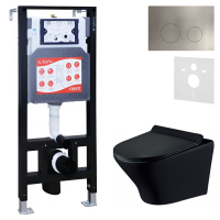 Комплект Унитаз подвесной Esbano Aster ESUPASTEBM матовый черный + Инсталляция Fram + Кнопка ESINMTK60ST