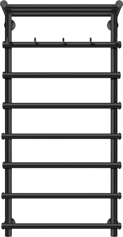 Полотенцесушитель водяной Secado Турин 1 КСП 100x55 см, матовый черный, лесенка, с полкой