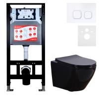 Комплект 3 в 1 Унитаз подвесной Esbano Azalea ESUPAZALB + Инсталляция Fram + Кнопка ESINLPS10GW цвет глянцевый белый