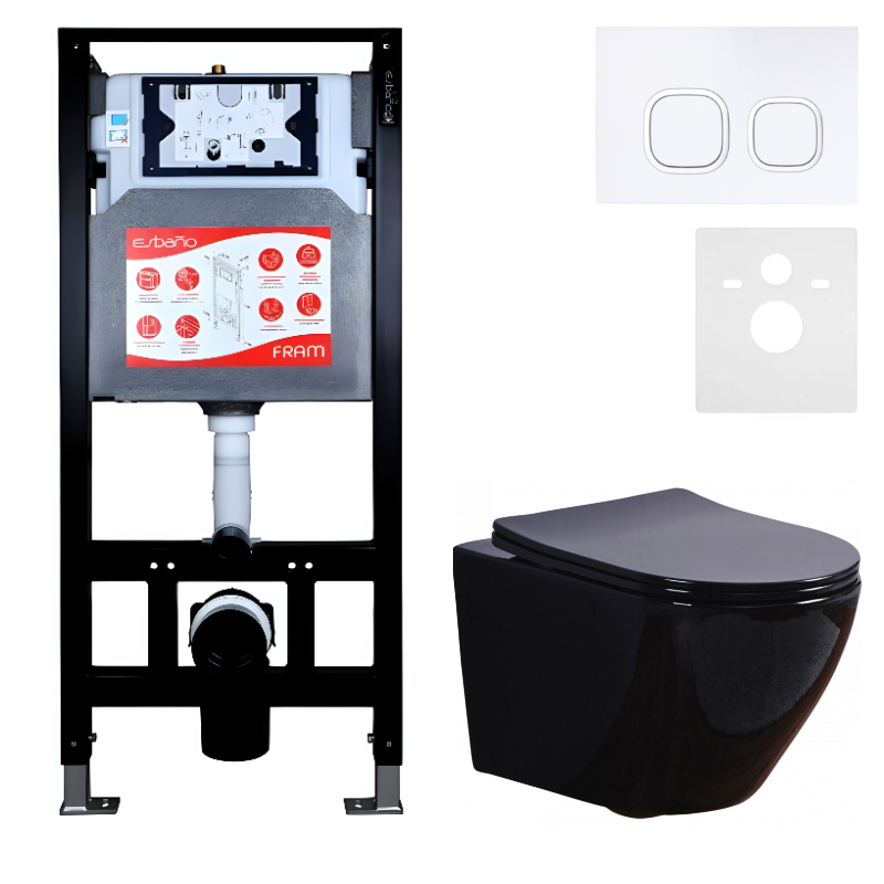 Комплект 3 в 1 Унитаз подвесной Esbano Azalea ESUPAZALB + Инсталляция Fram + Кнопка ESINLPS10GW цвет глянцевый белый