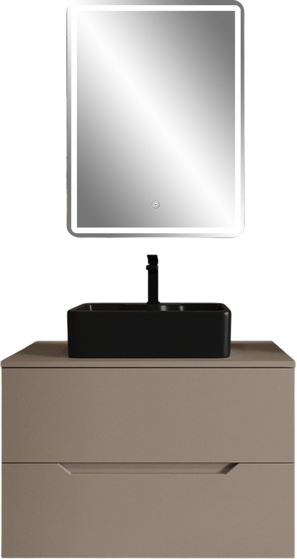 Мебель для ванной комнаты Orange Line 80 подвесная, 2 ящика, матовый латте с раковиной B01-475mb