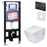 Комплект 3 в 1 Унитаз подвесной Esbano ESWBLEONWN + Инсталляция Fram + Кнопка ESINLPS10MB цвет матовый черный