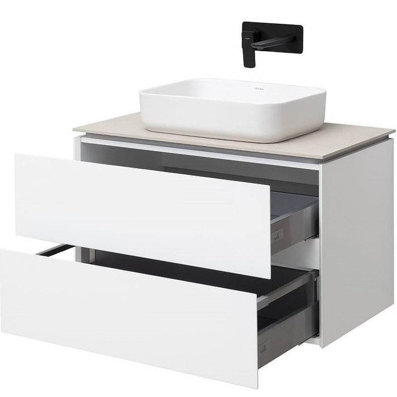 Тумба с раковиной Allen Brau Infinity 85 подвесная, белый матовый, столешница бежевая