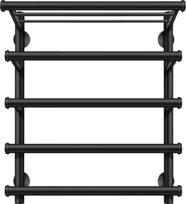 Полотенцесушитель электрический Secado Турин 6 60x55 см, подключение слева, матовый черный, лесенка, с полкой