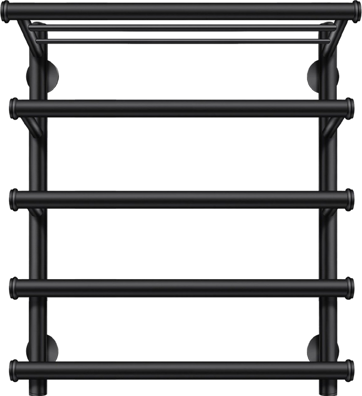 Полотенцесушитель электрический Secado Турин 6 60x55 см, подключение слева, матовый черный, лесенка, с полкой