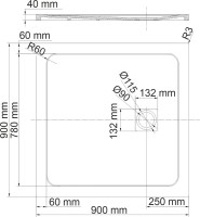 Поддон для душа Wasserkraft Rhin 44T03 90x90, с сифоном