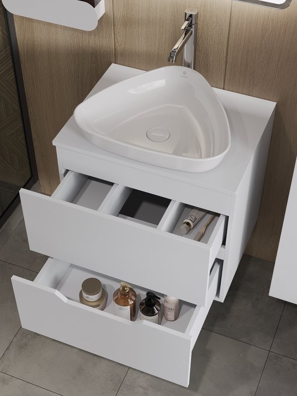 Мебель для ванной комнаты Orange Line 60 подвесная, 2 ящика, матовая белая с раковиной B07-500W