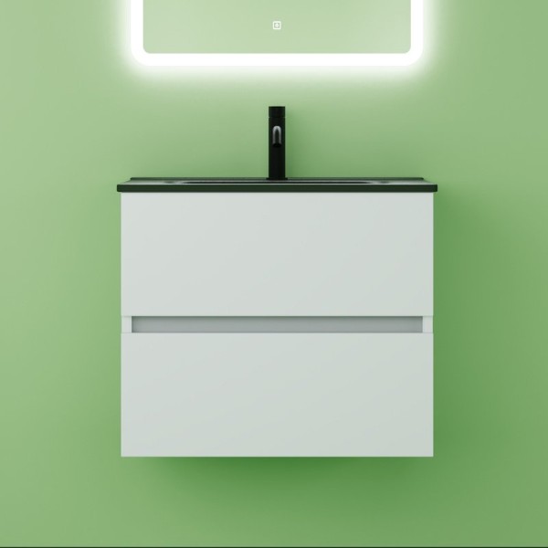 Тумба с раковиной Sancos Urban 60 см белый глянец. черная рааковина