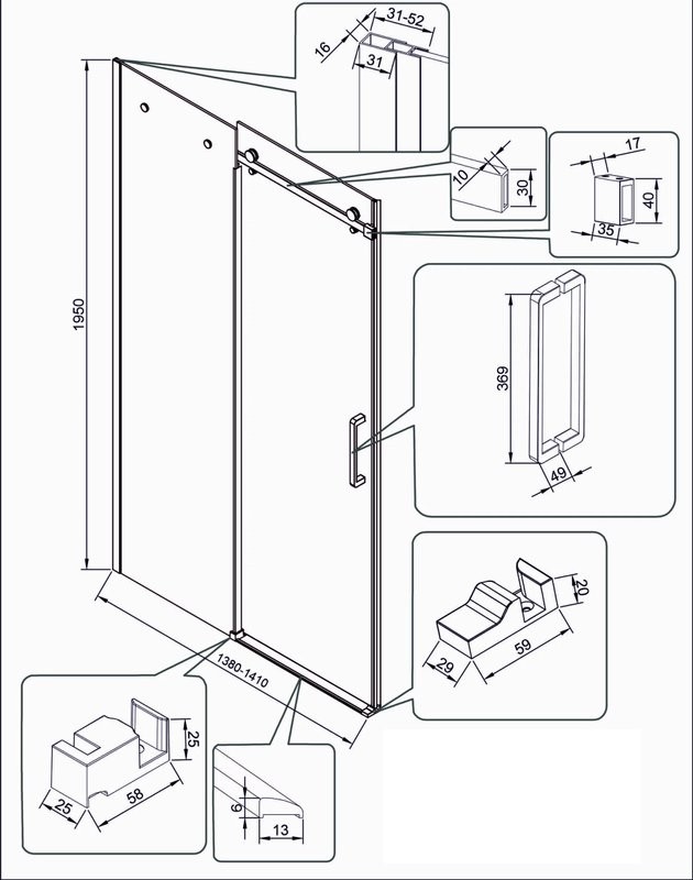 Душевая дверь в нишу Veconi Vianno VN-74B 140 см, профиль черный