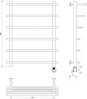 Полотенцесушитель электрический Secado Турин 6 R 85x60 см, подключение справа, бронза, лесенка, латунь, с полкой