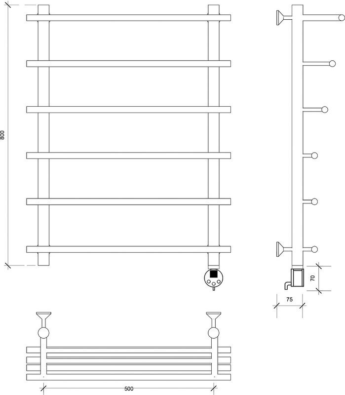 Полотенцесушитель электрический Secado Турин 6 R 85x60 см, подключение справа, бронза, лесенка, латунь, с полкой
