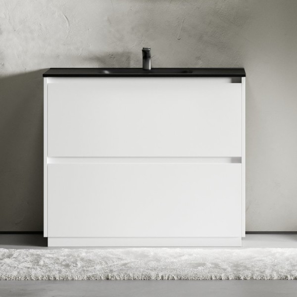 Тумба с раковиной Sancos Libra Floor 100 белый глянец, черная раковина CN7003MB