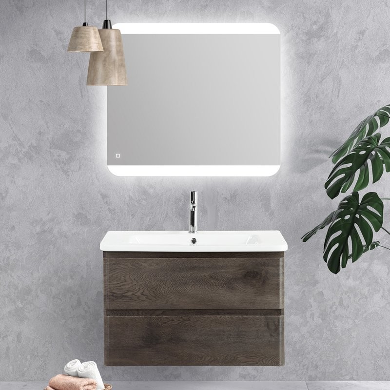 Тумба с раковиной BelBagno Albano-Cer 80 подвесная, robere nature grigio