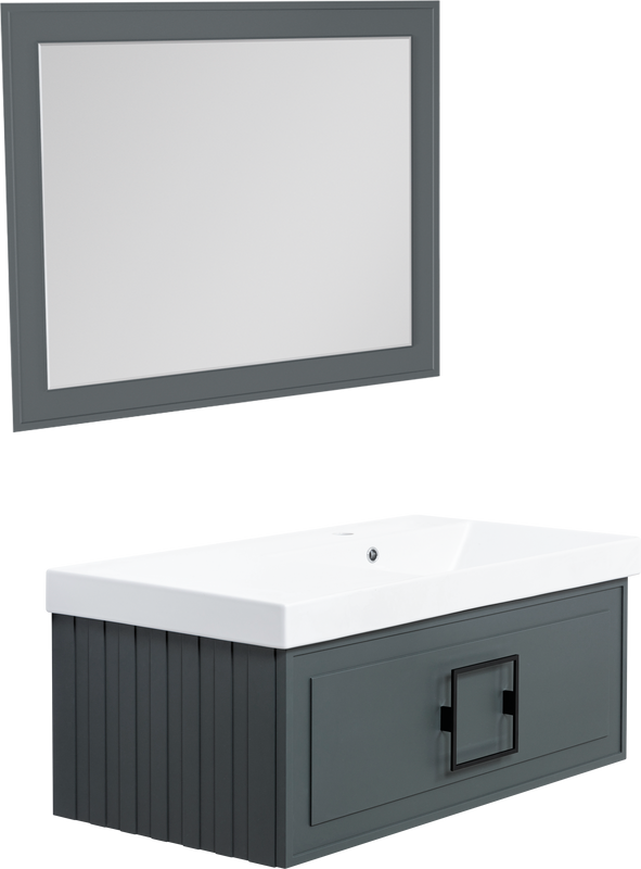 Мебель для ванной комнаты La Fenice Cubo 90 R серая, ручка черная