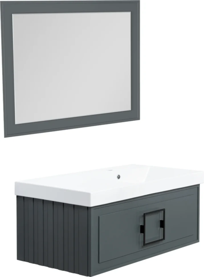 Мебель для ванной комнаты La Fenice Cubo 90 R серая, ручка черная