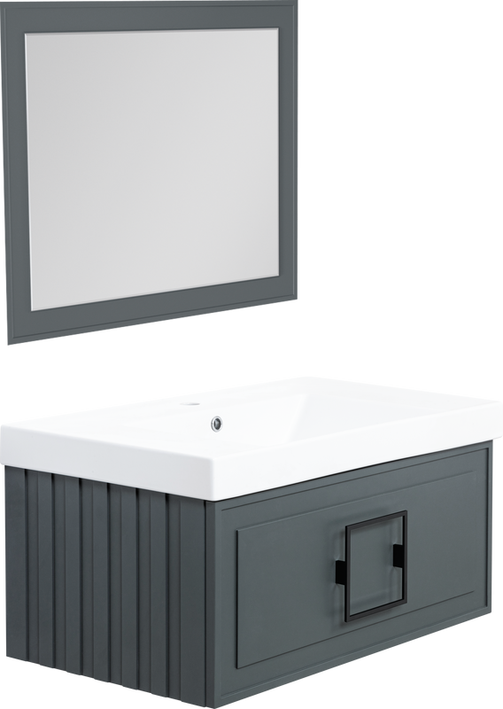 Мебель для ванной комнаты La Fenice Cubo 80 серая, ручка черная
