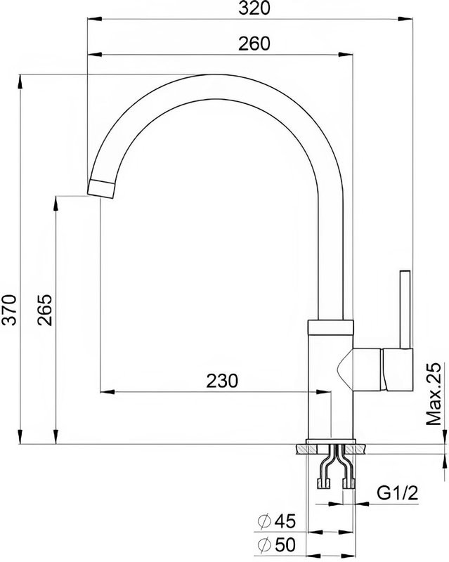 Смеситель для кухни Granula 2125, алюминиум