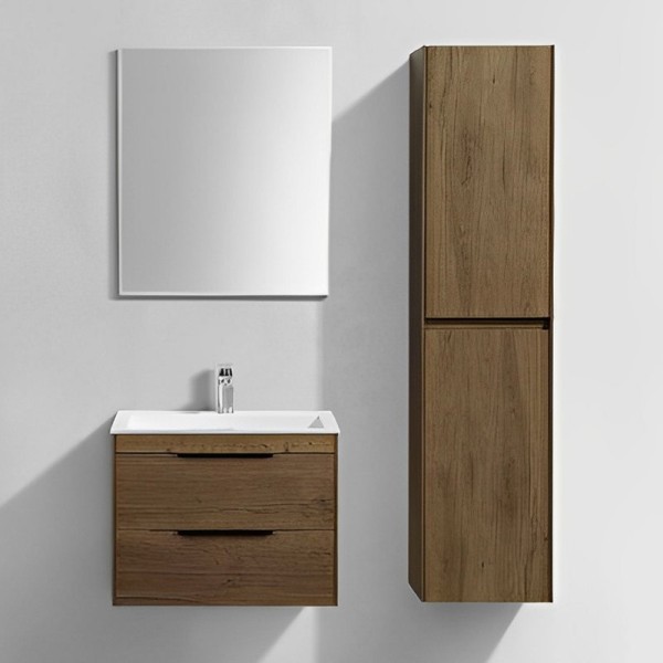 Мебель для ванной комнаты Vincea Chiara 2D 60, 2 ящика, дуб табак, с белой раковиной