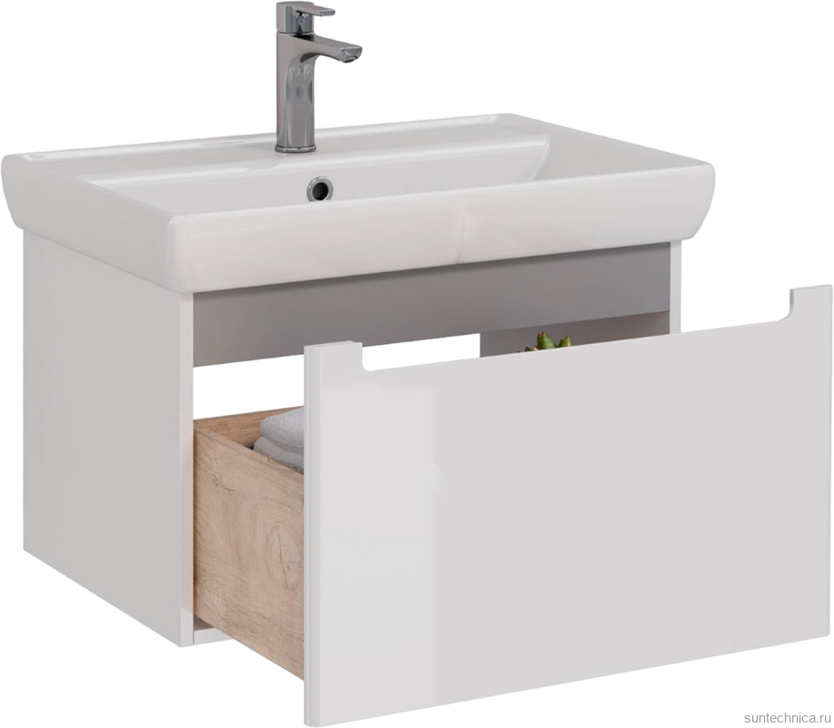 Тумба с раковиной Lemark Buno mini 70 белая глянцевая, 1 ящик