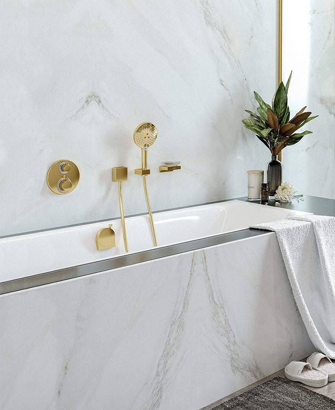 Термостатический смеситель встраиваемый Hansgrohe Ecostat S 15758990 для душа, полированное золото